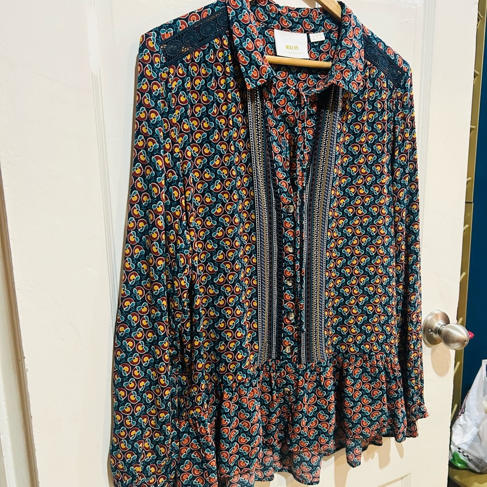 MAEVE Anthropologie Janice Flounced Peasant Blouse Boho Floral Peplum Size 8 - Picture 6 of 10